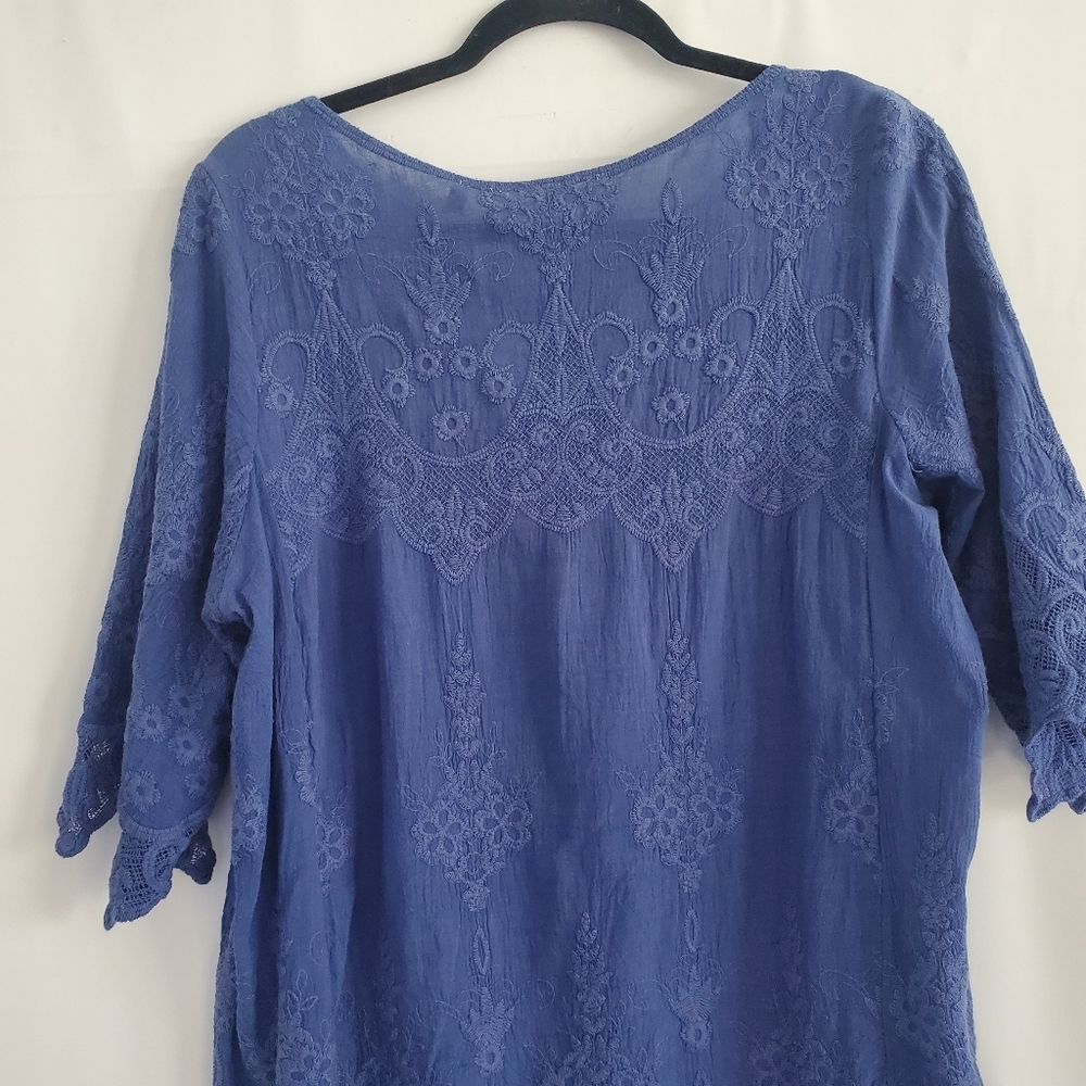 Soft Surroundings NWT Size M Mon Cherie tunic cadet blue Missy lace blouse - Picture 8 of 12